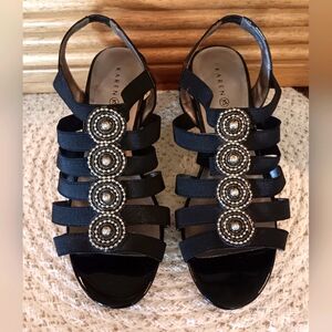 EUC Karen Scott Nikhita Black Embellished Sling Back 3" Heels Size 6 1/2M